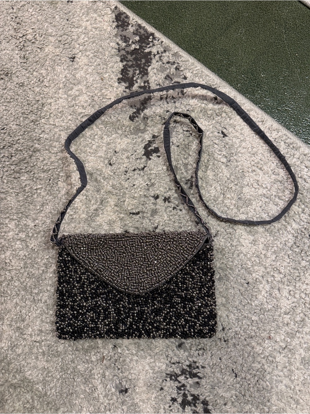 Beaded Black and Silver Crossbody Evening Bag / Clutch